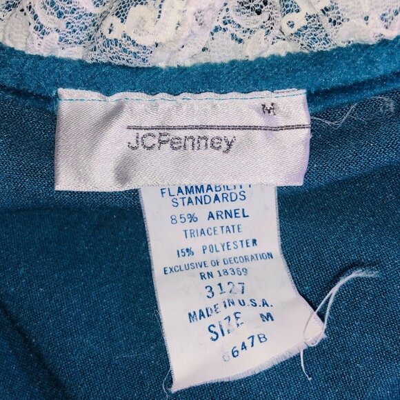 Vintage JC Penny Womens M Robe Teal Blue Velour Zip Up Housecoat Pockets - Picture 7 of 8